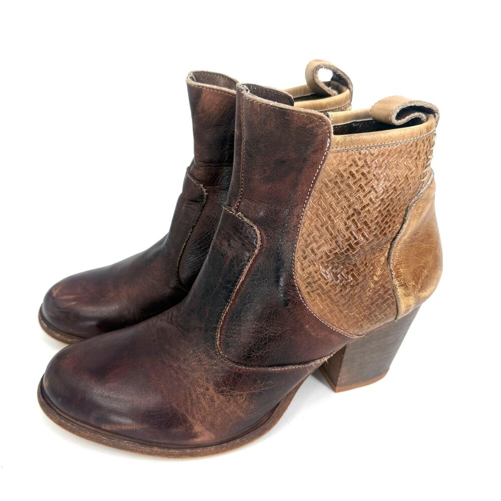 Roan By Bed Stu Boots Leather Ankle Brown Bootie Zip Cowgirl Boho Size Women 11